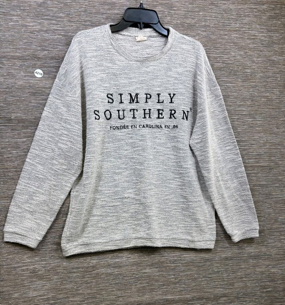 Simply Southern Terry Sweatshirt Long Sleeve Gray Womens Size Large